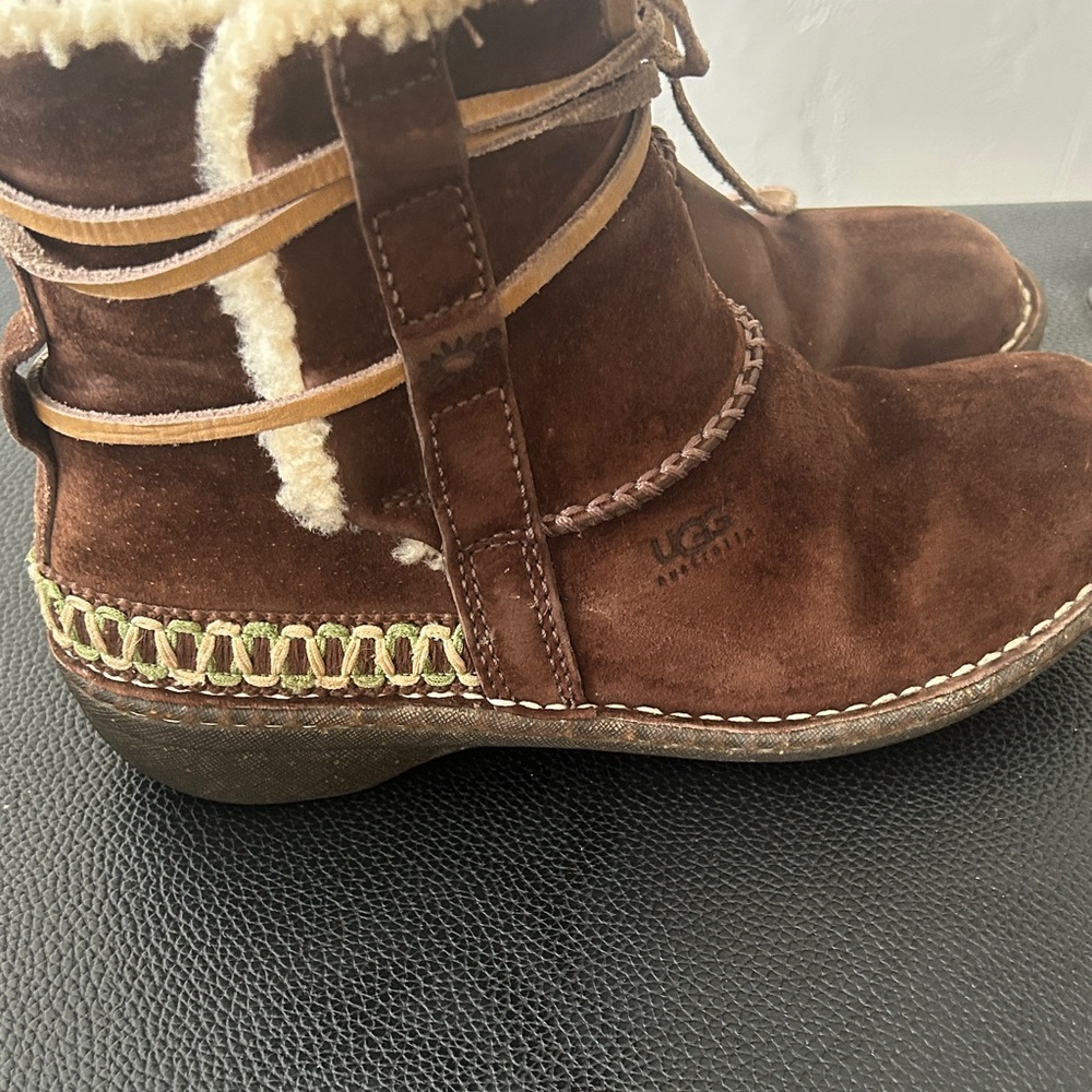 UGG Brown Winter Boots with Cream Accents - Picture 6 of 9